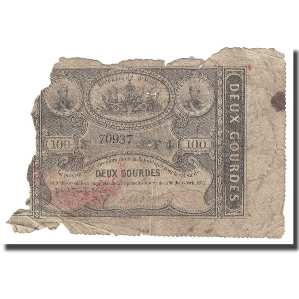 Banknote, Haiti, 2 Gourdes, L.1827, KM:42, AG(1-3)