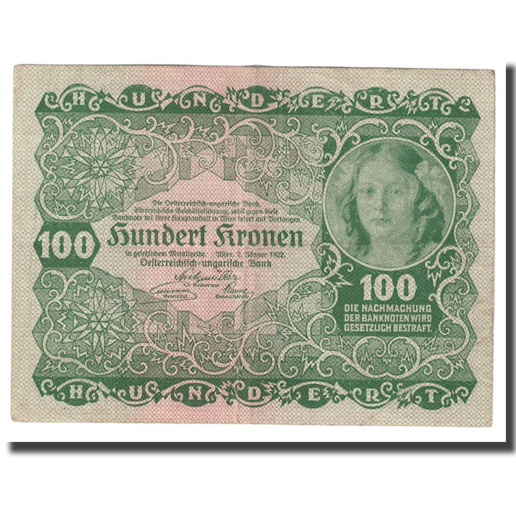 Banknote, Austria, 100 Kronen, 1922, 1922-01-02, KM:77, AU(50-53)