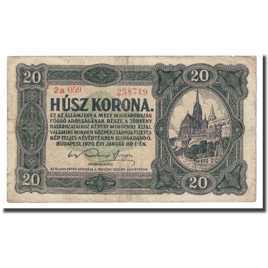 Banknote, Hungary, 20 Korona, 1920, 1920-01-01, KM:61, VF(30-35)