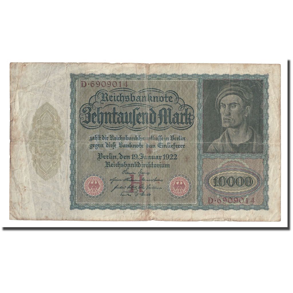 Nota, Alemanha, 10,000 Mark, 1922, 1922-01-19, KM:71, VF(30-35)