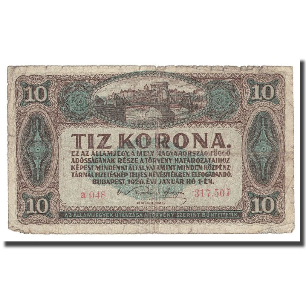 Banknote, Hungary, 10 Korona, 1920, 1920-01-01, KM:60, VG(8-10)