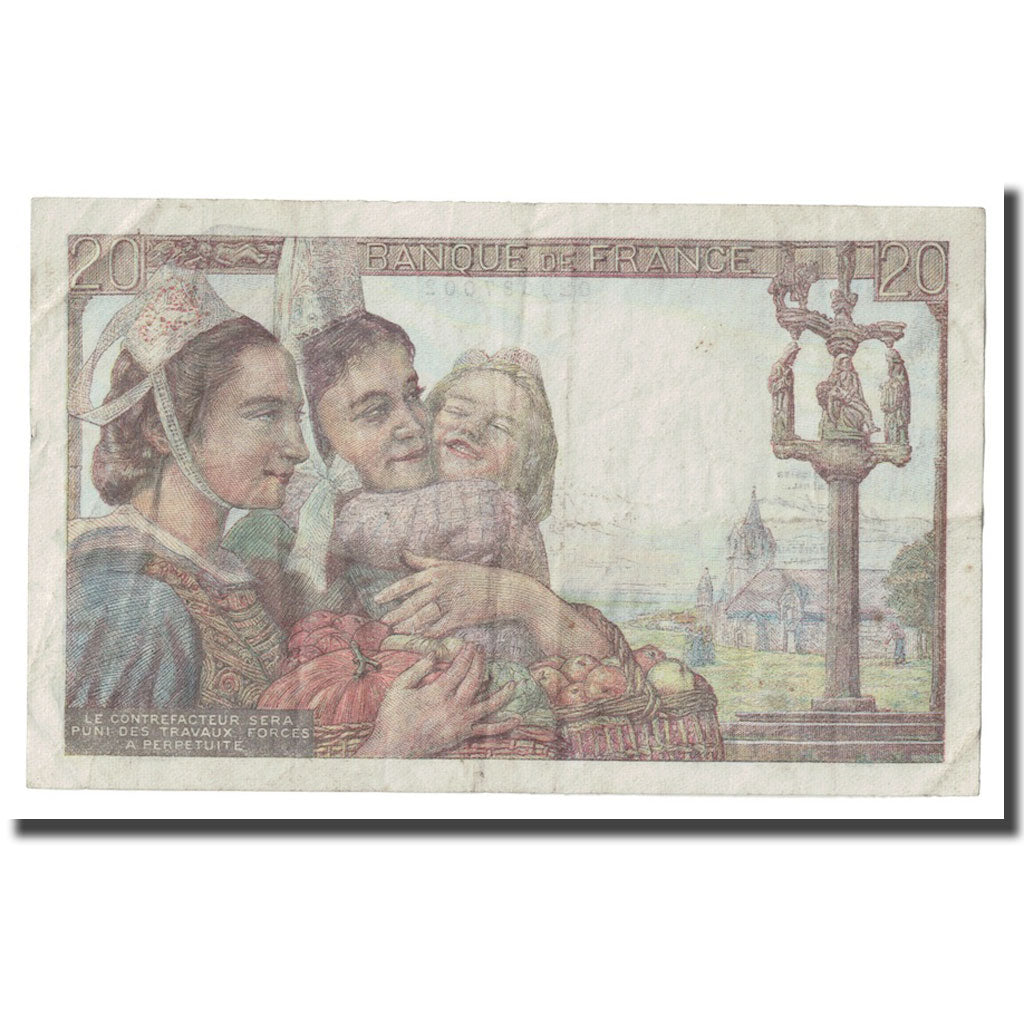 France, 20 Francs, Pêcheur, 1942, 1942-02-12, TB, Fayette:13.1, KM:100a