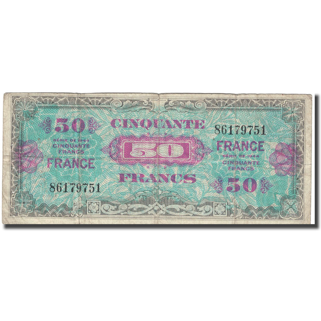 França, 50 Francs, Flag/France, 1944, VF(20-25), Fayette:24.1, KM:122a