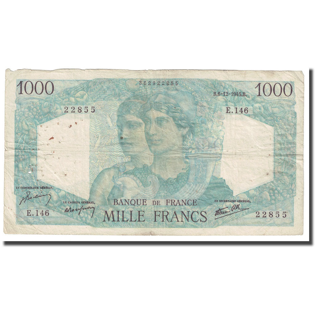 France, 1000 Francs, Minerve et Hercule, 1945, 1945-12-06, VF(20-25)