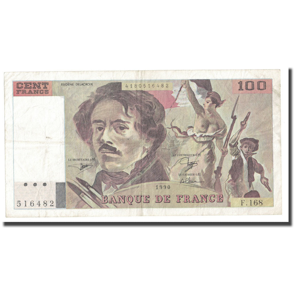 Frankreich, 100 Francs, Delacroix, 1990, SS, Fayette:69bis.2b, KM:154e