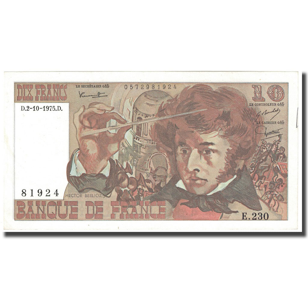 Frankreich, 10 Francs, Berlioz, 1975, 1975-10-02, UNZ-, Fayette:63.13, KM:150b