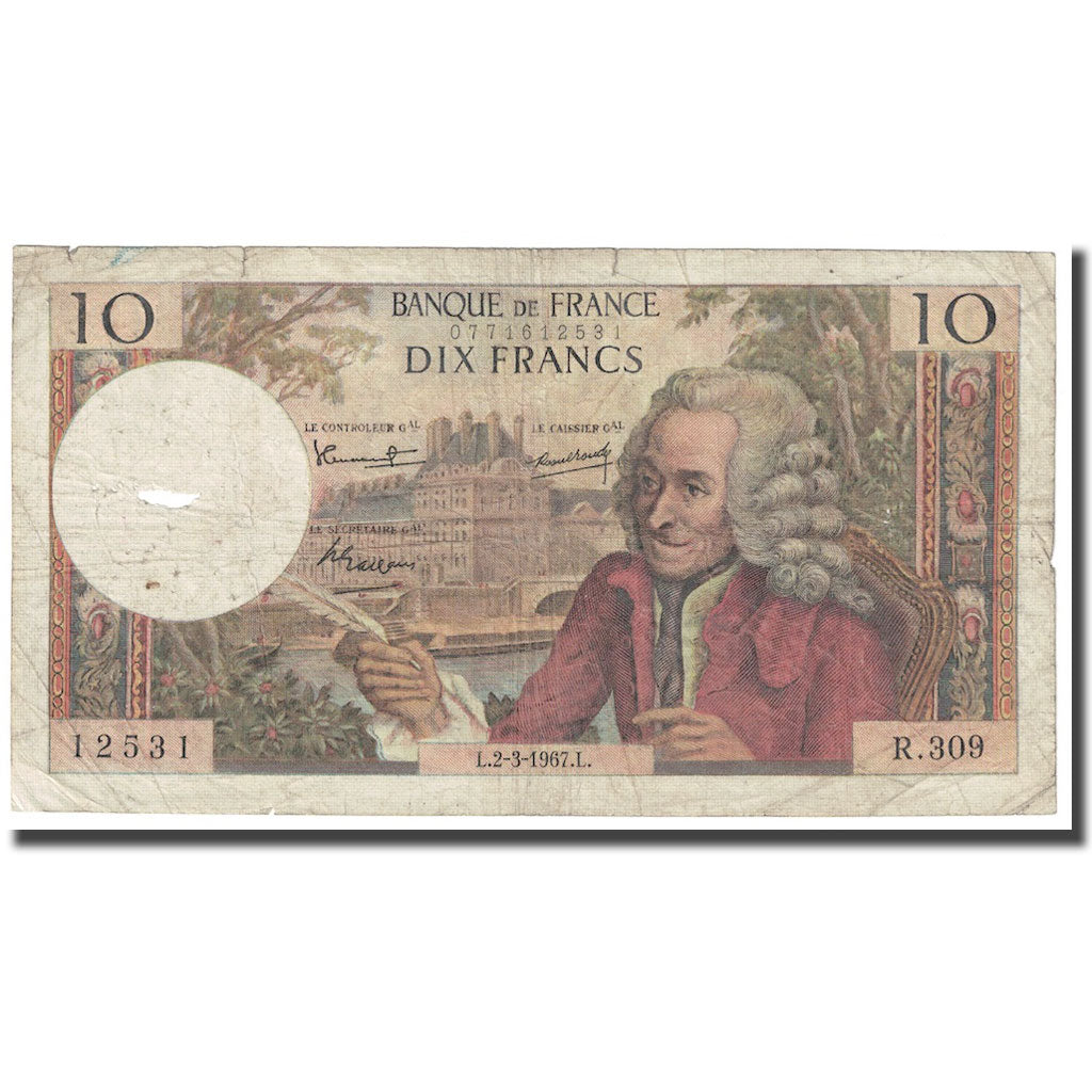 Francia, 10 Francs, Voltaire, 1967, 1967-03-02, MB, Fayette:62.25, KM:147b