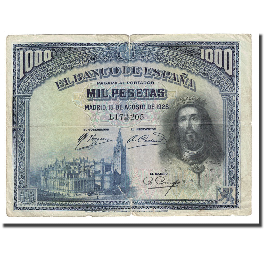 Banknote, Spain, 1000 Pesetas, 1928, 1928-08-15, KM:78a, VF(20-25)