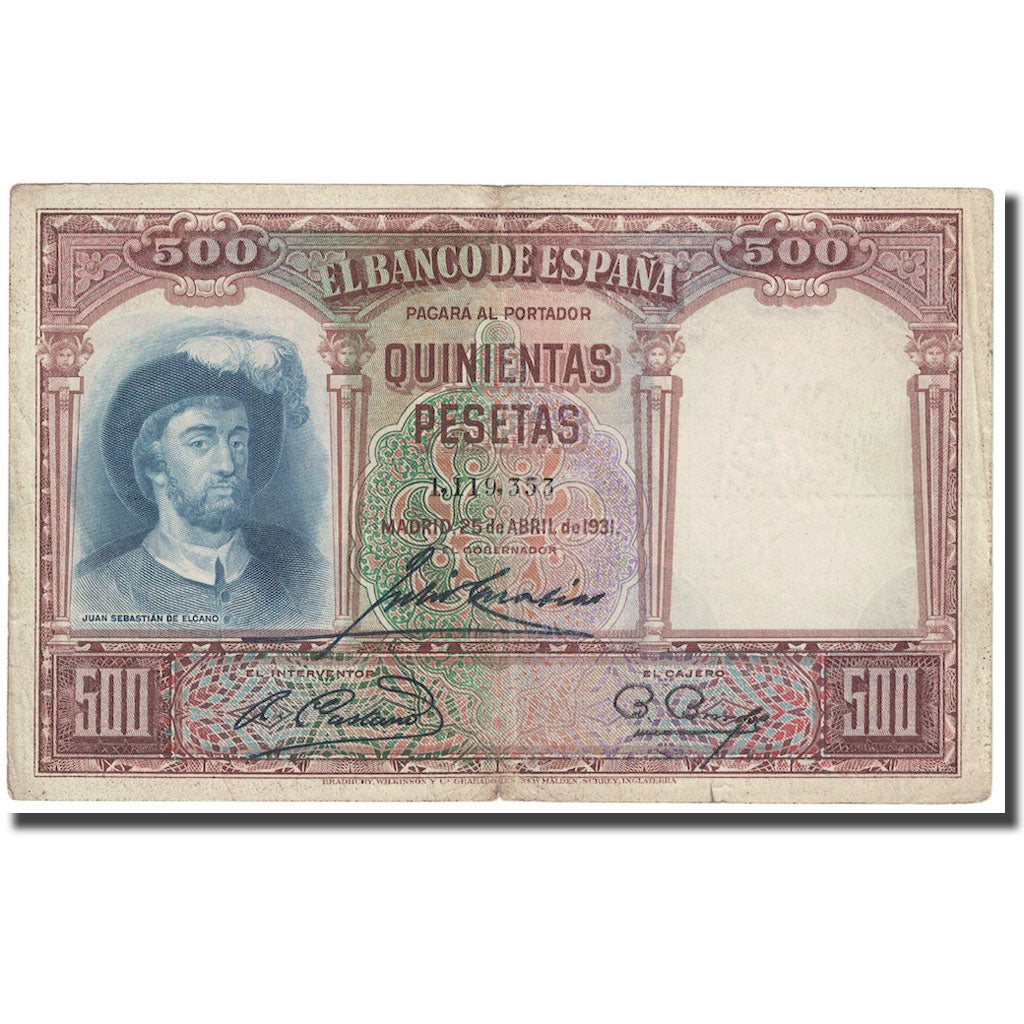 Banknote, Spain, 500 Pesetas, 1931, 1931-04-25, KM:84, VF(20-25)