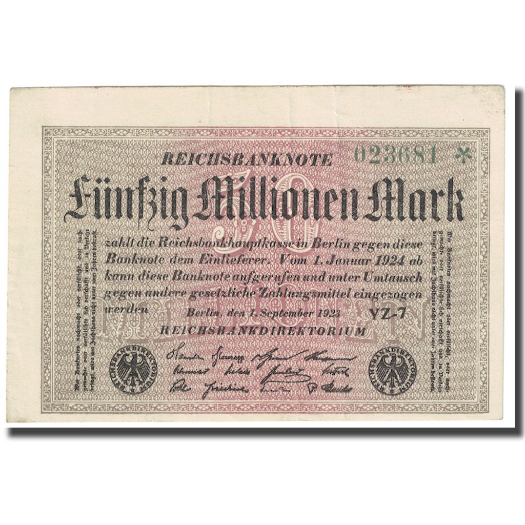 Banknote, Germany, 50 Millionen Mark, 1923, 1923-09-01, KM:109b, EF(40-45)