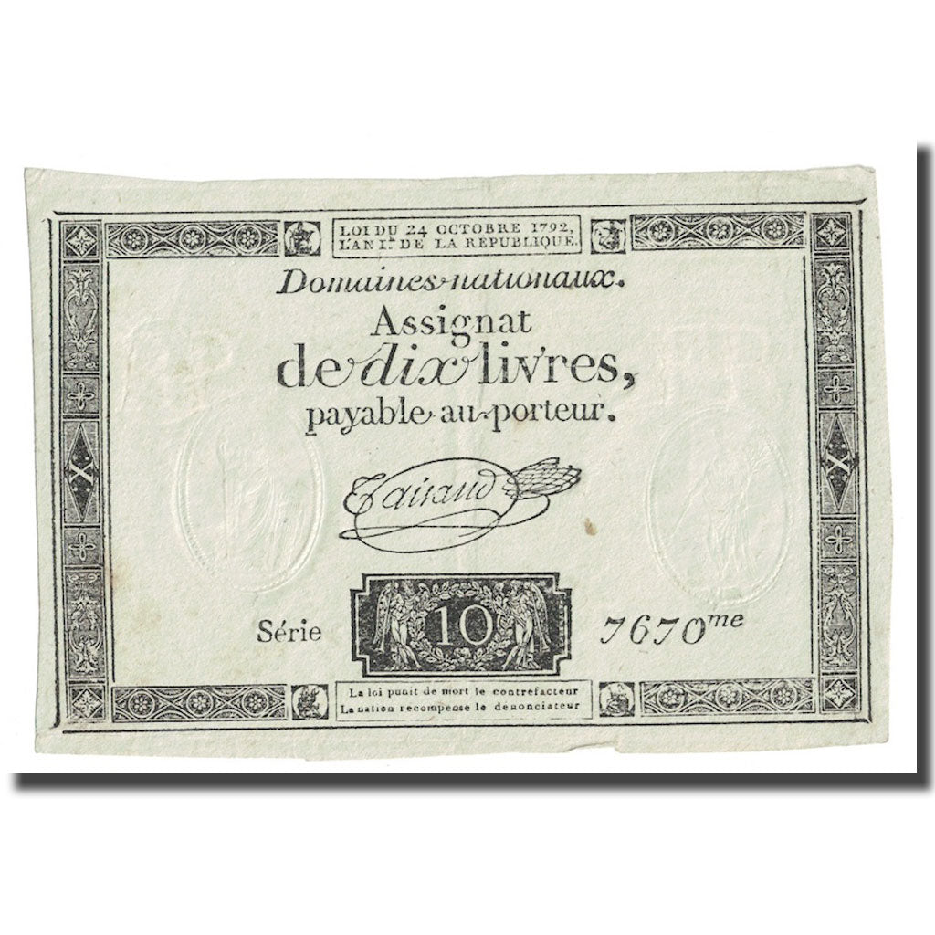 Francia, 10 Livres, 1792, Taisaud, 1792-10-24, BB+, KM:A66b