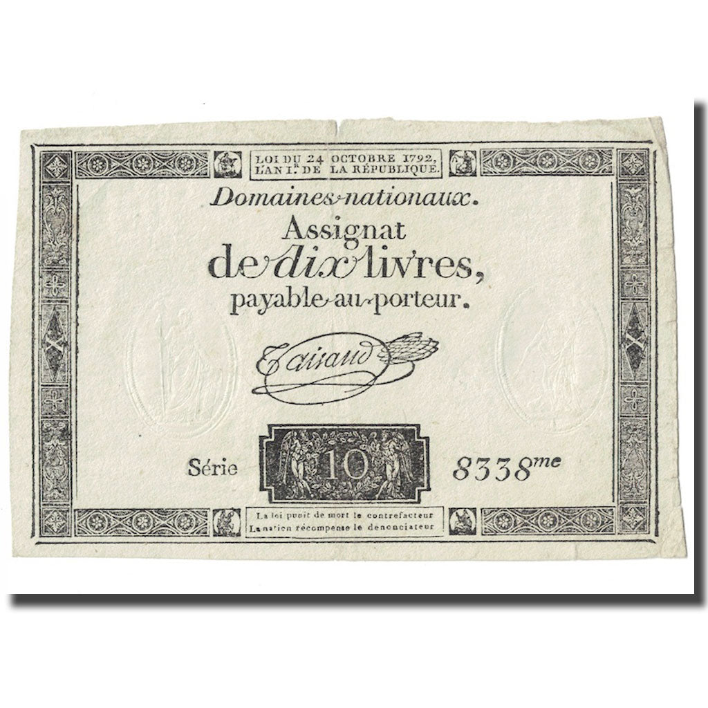 France, 10 Livres, 1792, Taisaud, 1792-10-24, AU(50-53), KM:A66b