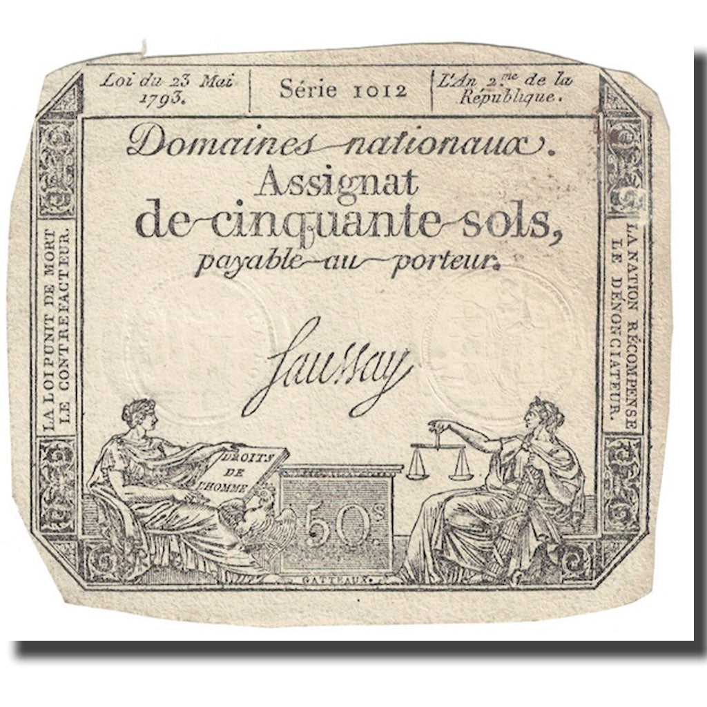 France, 50 Sols, 1793, Saussay, 1793-05-23, EF(40-45), KM:A70b