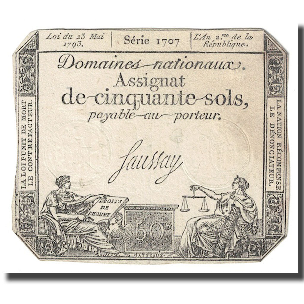 France, 50 Sols, 1793, Saussay, 1793-05-23, EF(40-45), KM:A70b