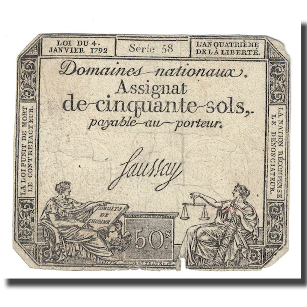 France, 50 Sols, 1792, Saussay, 1792-01-04, VG(8-10), KM:A56