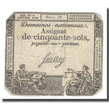 France, 50 Sols, 1792, Saussay, 1792-01-04, VG(8-10), KM:A56