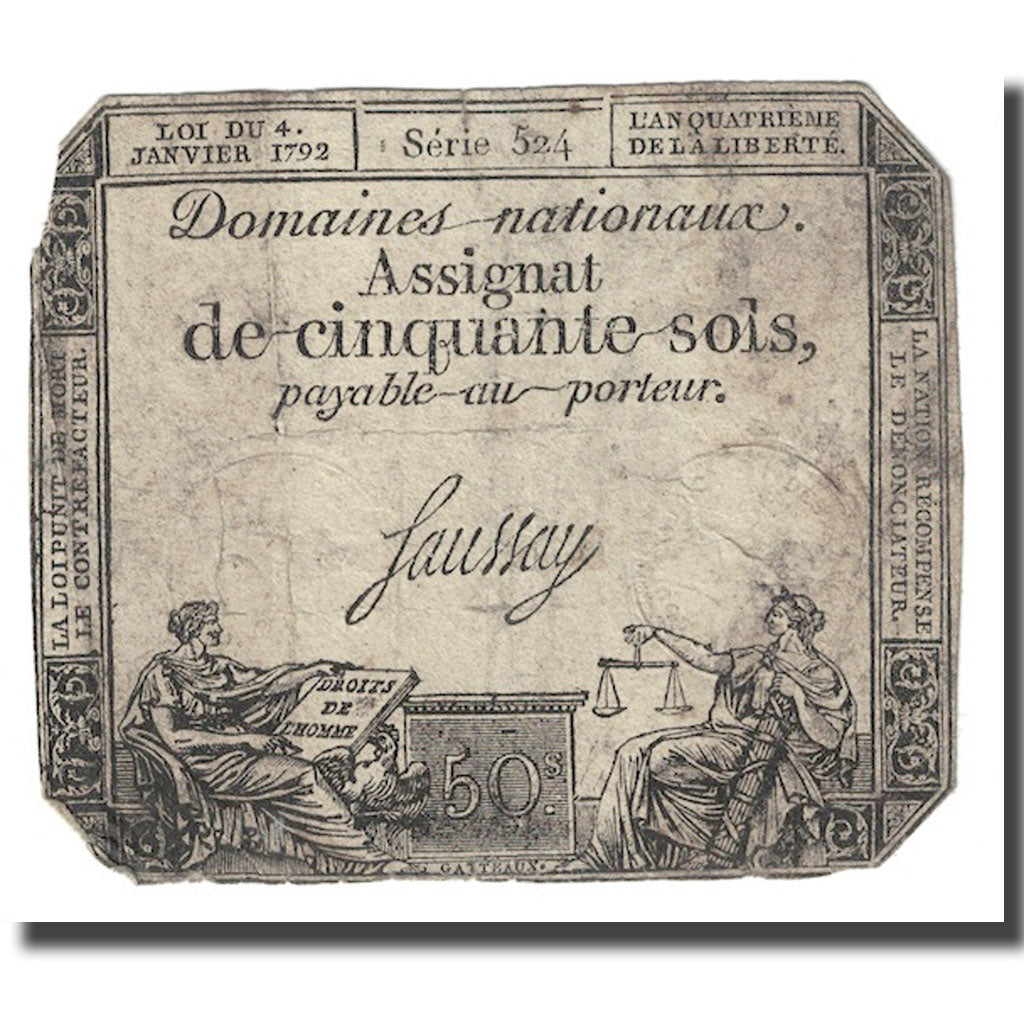 France, 50 Sols, 1792, Saussay, 1792-01-04, VG(8-10), KM:A56