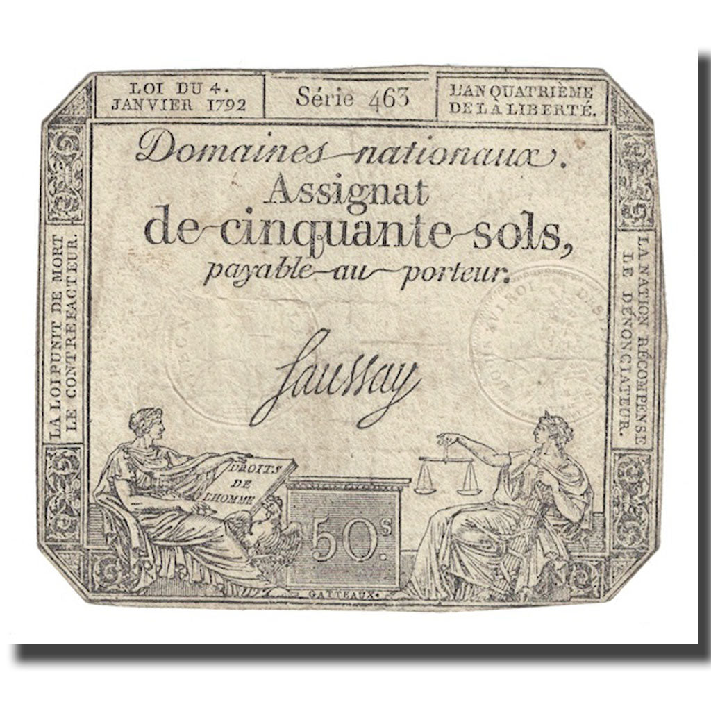 Frankrijk, 50 Sols, 1792, Saussay, 1792-01-04, B+, KM:A56