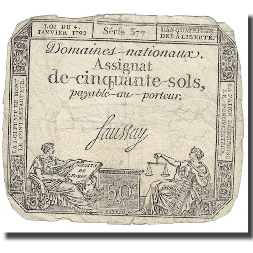France, 50 Sols, 1792, Saussay, 1792-01-04, VG(8-10), KM:A56