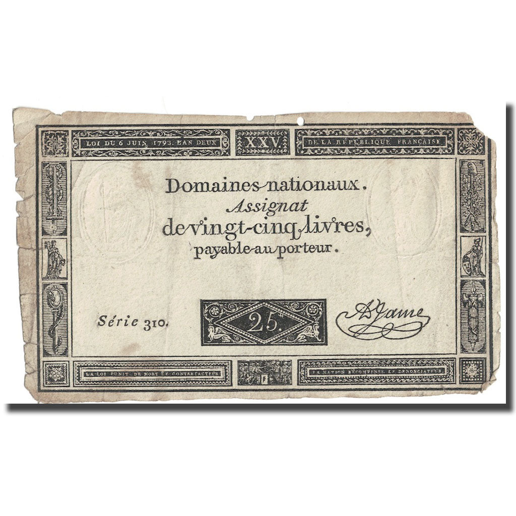 Francia, 25 Livres, 1793, A.Jame, 1793-06-06, MB, KM:A71