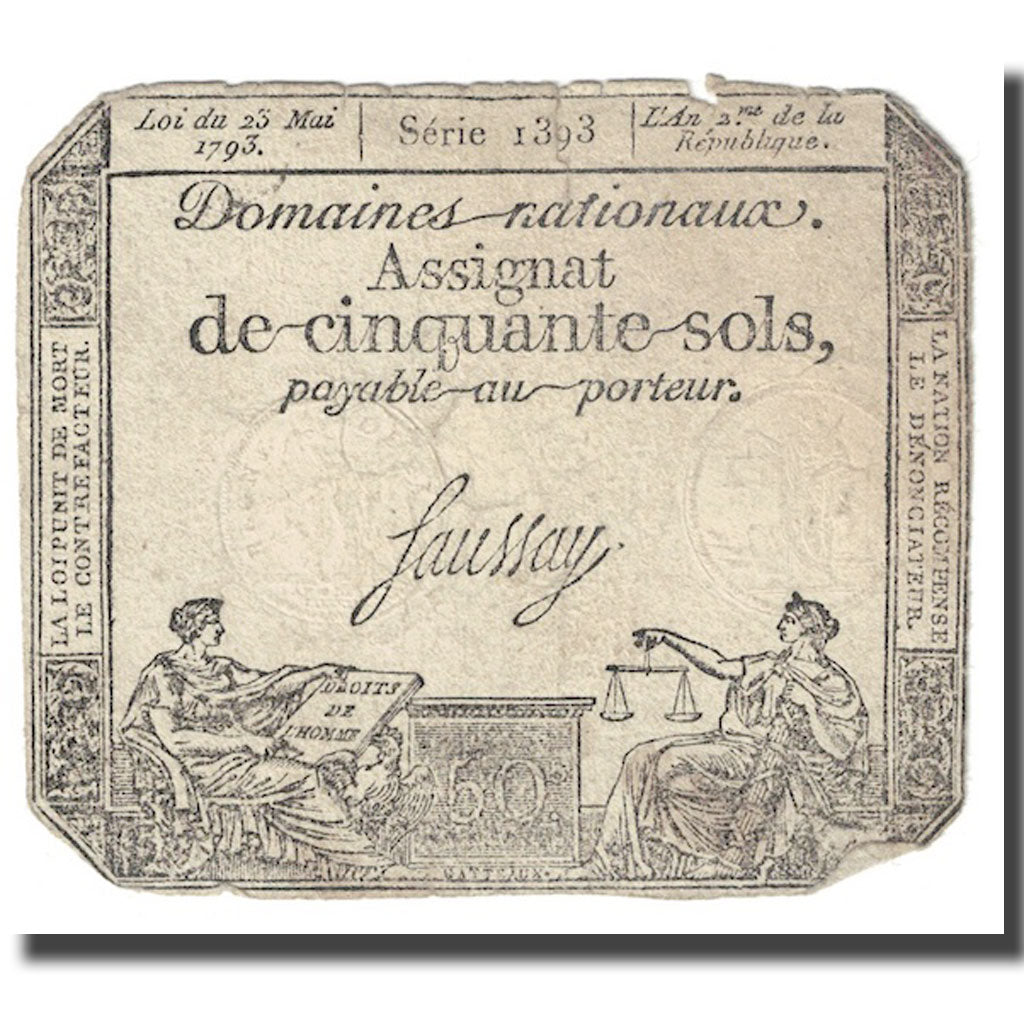 France, 50 Sols, 1793, Saussay, 1793-05-23, F(12-15), KM:A70b