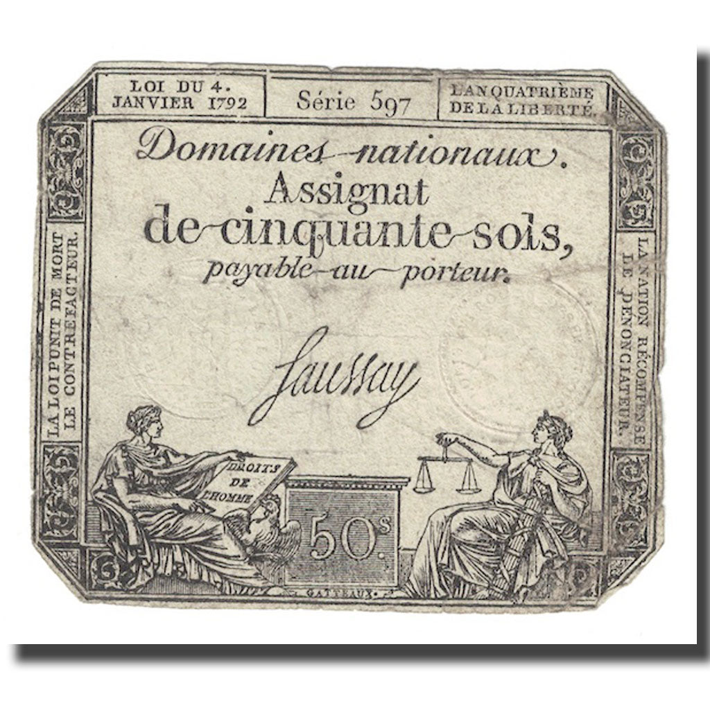 France, 50 Sols, 1792, Saussay, 1792-01-04, VG(8-10), KM:A56