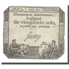 France, 50 Sols, 1792, Saussay, 1792-01-04, VG(8-10), KM:A56