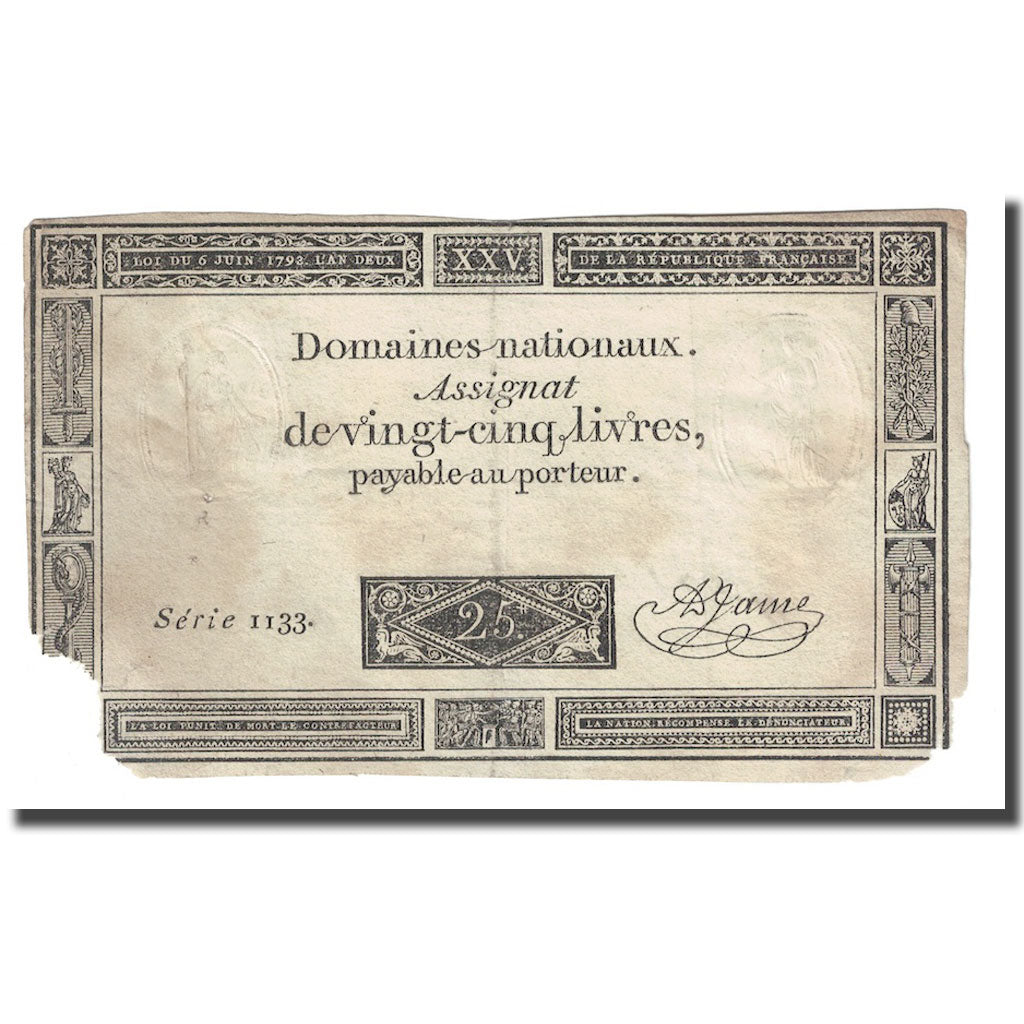 França, 25 Livres, 1793, A.Jame, 1793-06-06, VG(8-10), KM:A71