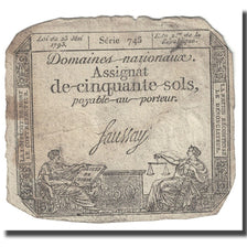 France, 50 Sols, 1793, Saussay, 1793-05-23, VG(8-10), KM:A70b