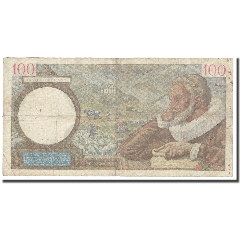 França, 100 Francs, 1940, 1940-08-16, VF(20-25), Fayette:26.36, KM:94