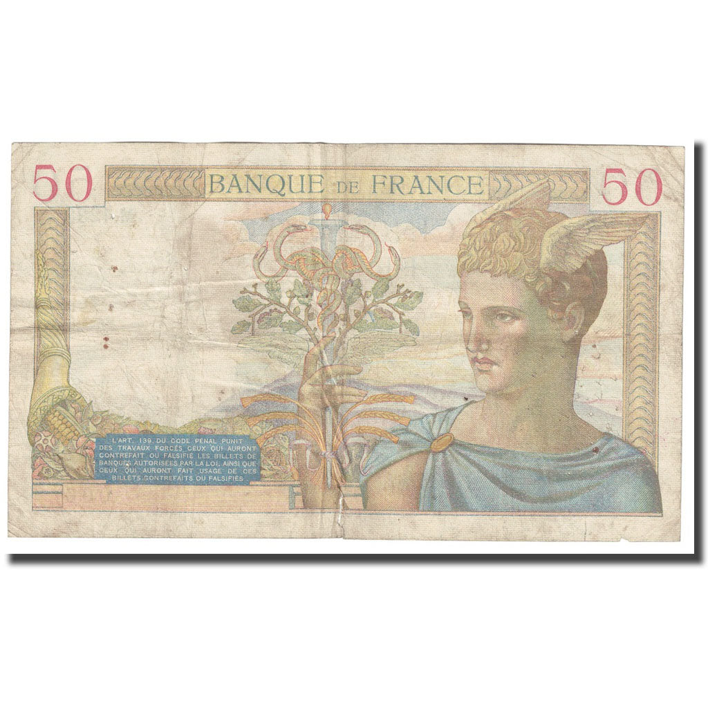 France, 50 Francs, Cérès, 1936, 1936-04-16, F(12-15), Fayette:17.24, KM:81