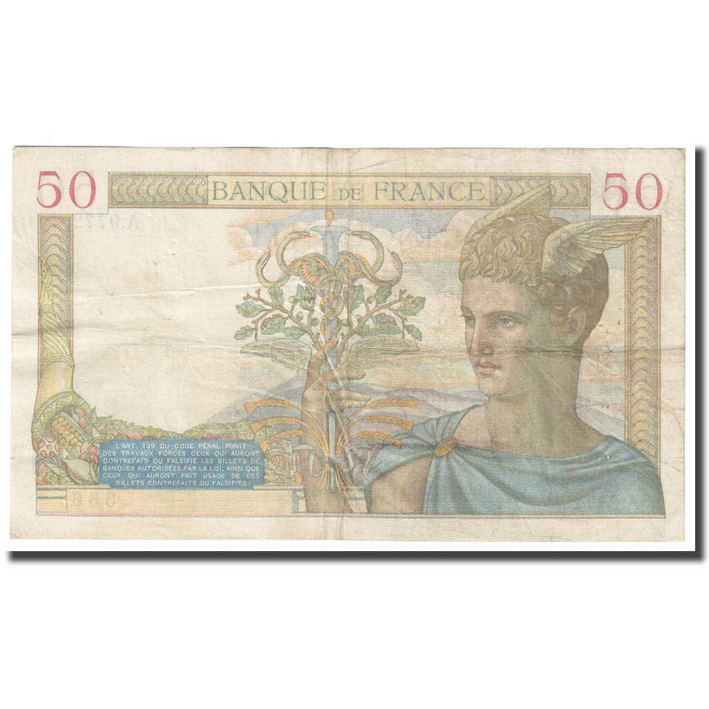 Frankrijk, 50 Francs, Cérès, 1939, 1939-02-16, TB, Fayette:18.22, KM:85b