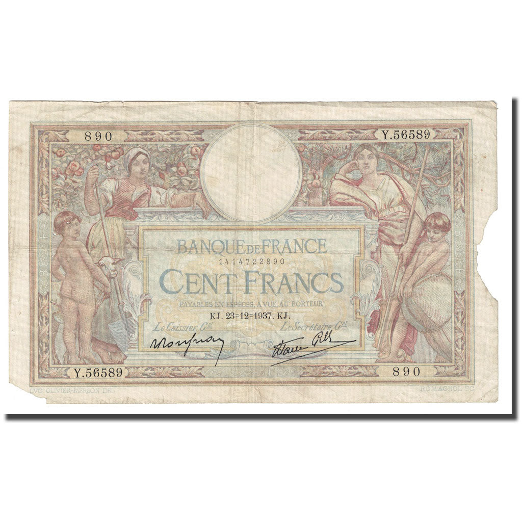 Francia, 100 Francs, Luc Olivier Merson, 1937, 1937-12-23, B, Fayette:25.6