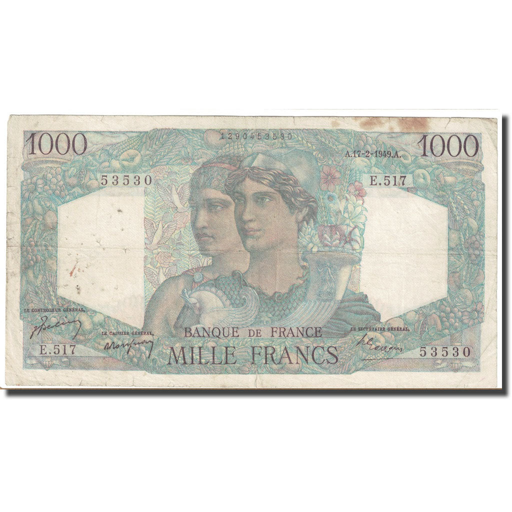 France, 1000 Francs, Minerve et Hercule, 1949, 1949-02-17, TB, Fayette:41.25