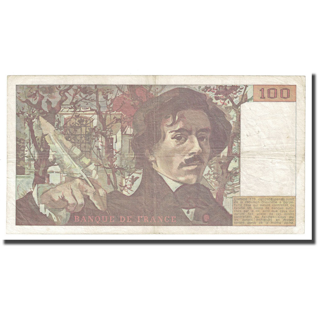 France, 100 Francs, Delacroix, 1980, VF(30-35), Fayette:69.4b, KM:154b