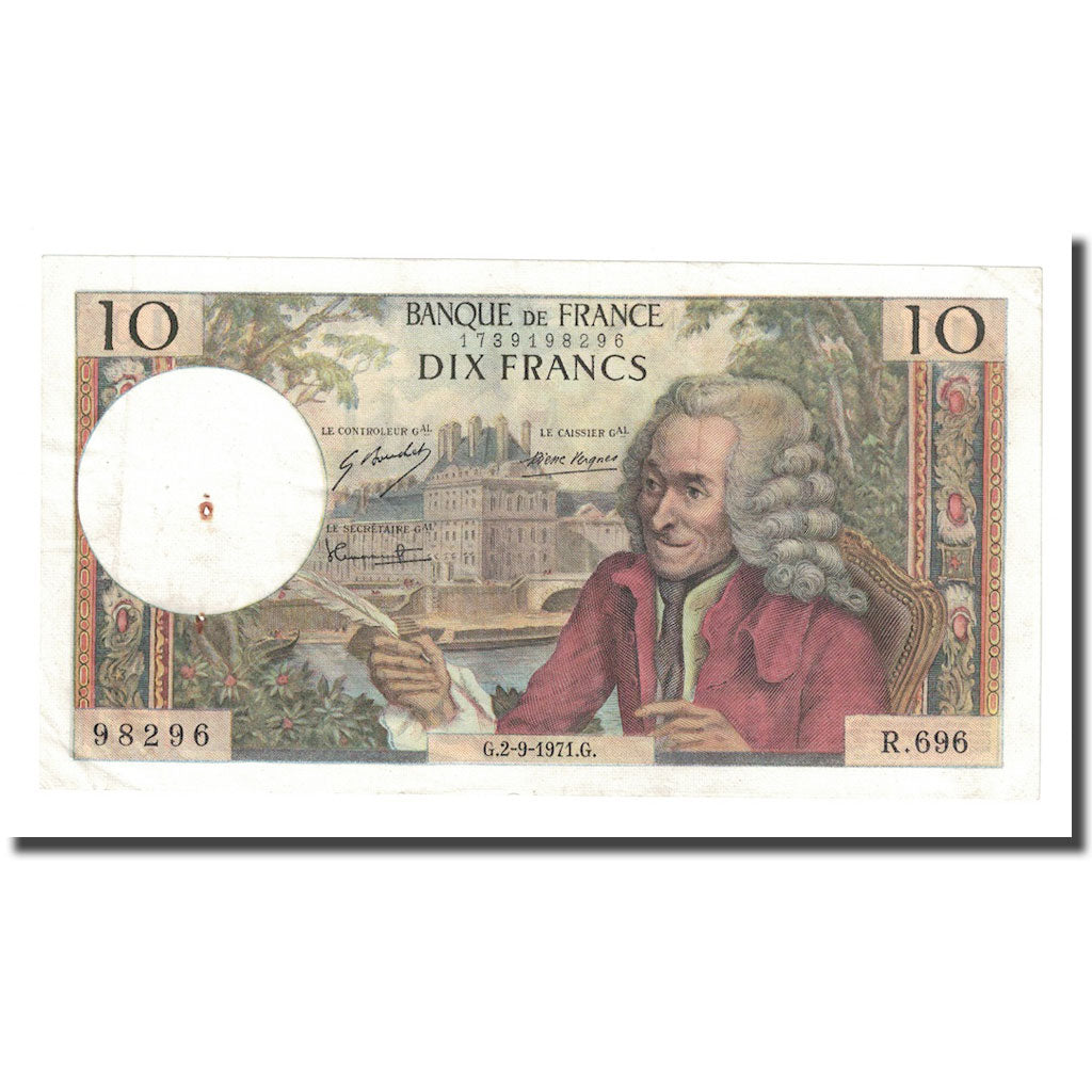 France, 10 Francs, Voltaire, 1971, 1971-09-02, TB+, Fayette:62.51, KM:147d