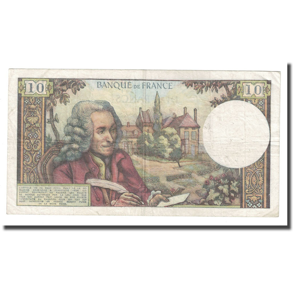 France, 10 Francs, Voltaire, 1971, 1971-09-02, VF(30-35), Fayette:62.51, KM:147d