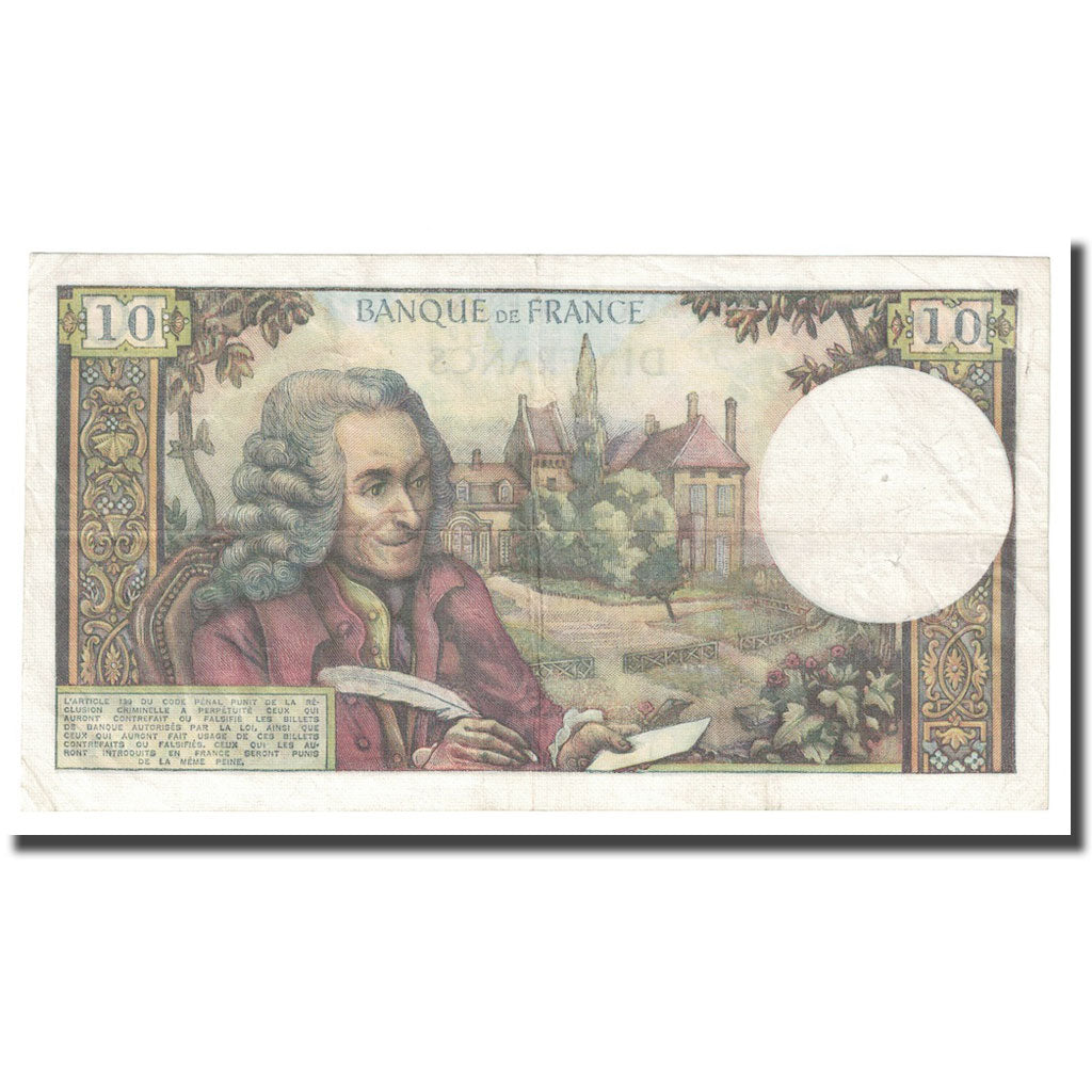 França, 10 Francs, Voltaire, 1973, 1973-08-02, EF(40-45), Fayette:62.63