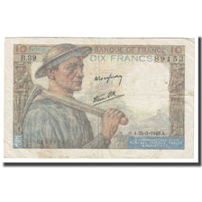 Frankreich, 10 Francs, Mineur, 1943, 1943-03-25, S+, Fayette:8.8, KM:99e