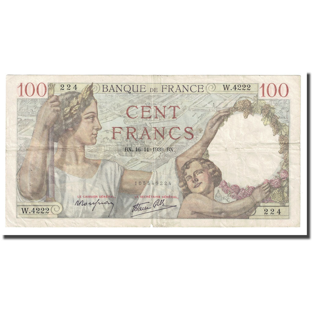 France, 100 Francs, Sully, 1939, 1939-11-16, EF(40-45), Fayette:26.15, KM:94