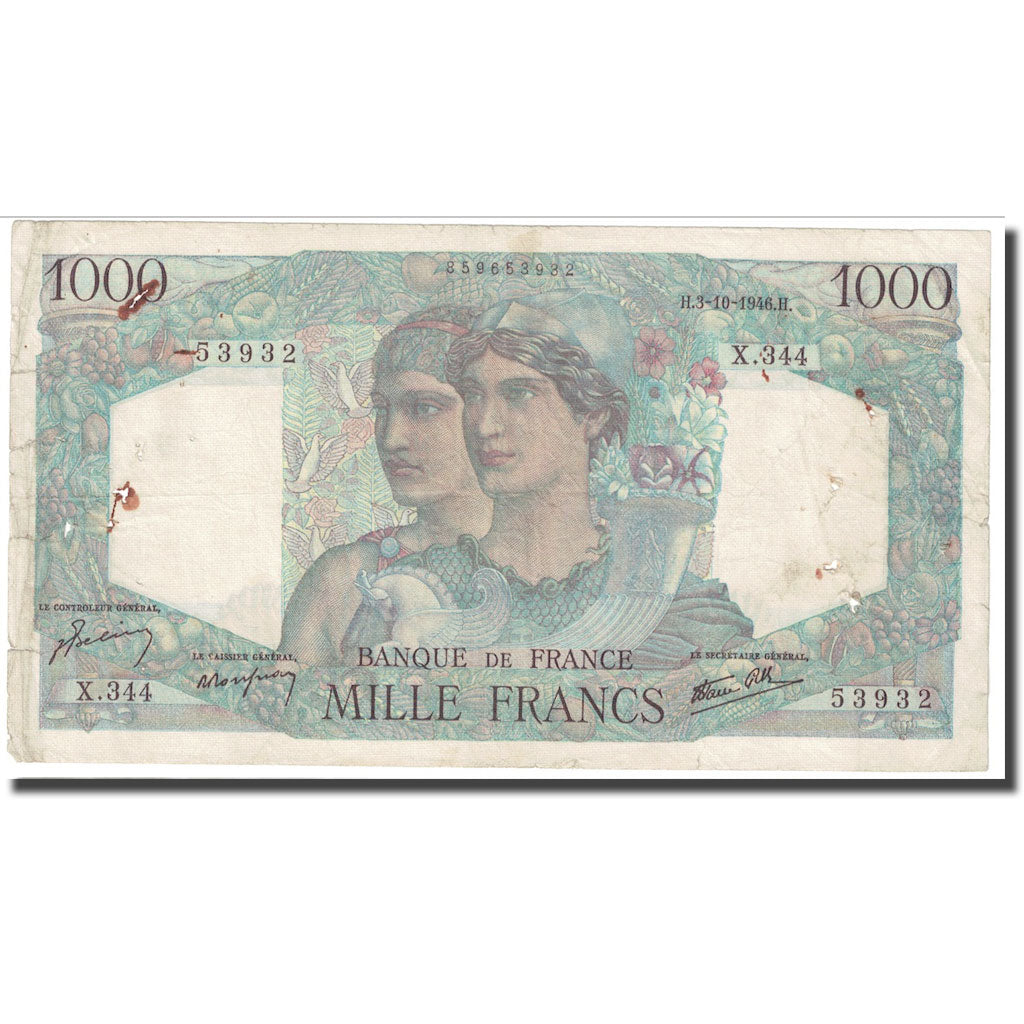 France, 1000 Francs, Minerve et Hercule, 1946, 1946-10-03, VF(20-25)