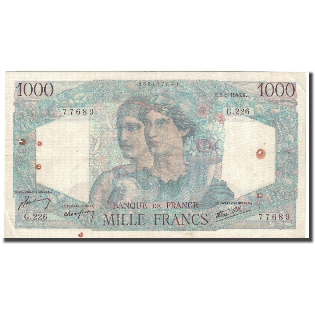 France, 1000 Francs, Minerve et Hercule, 1946, 1946-03-07, VF(30-35)