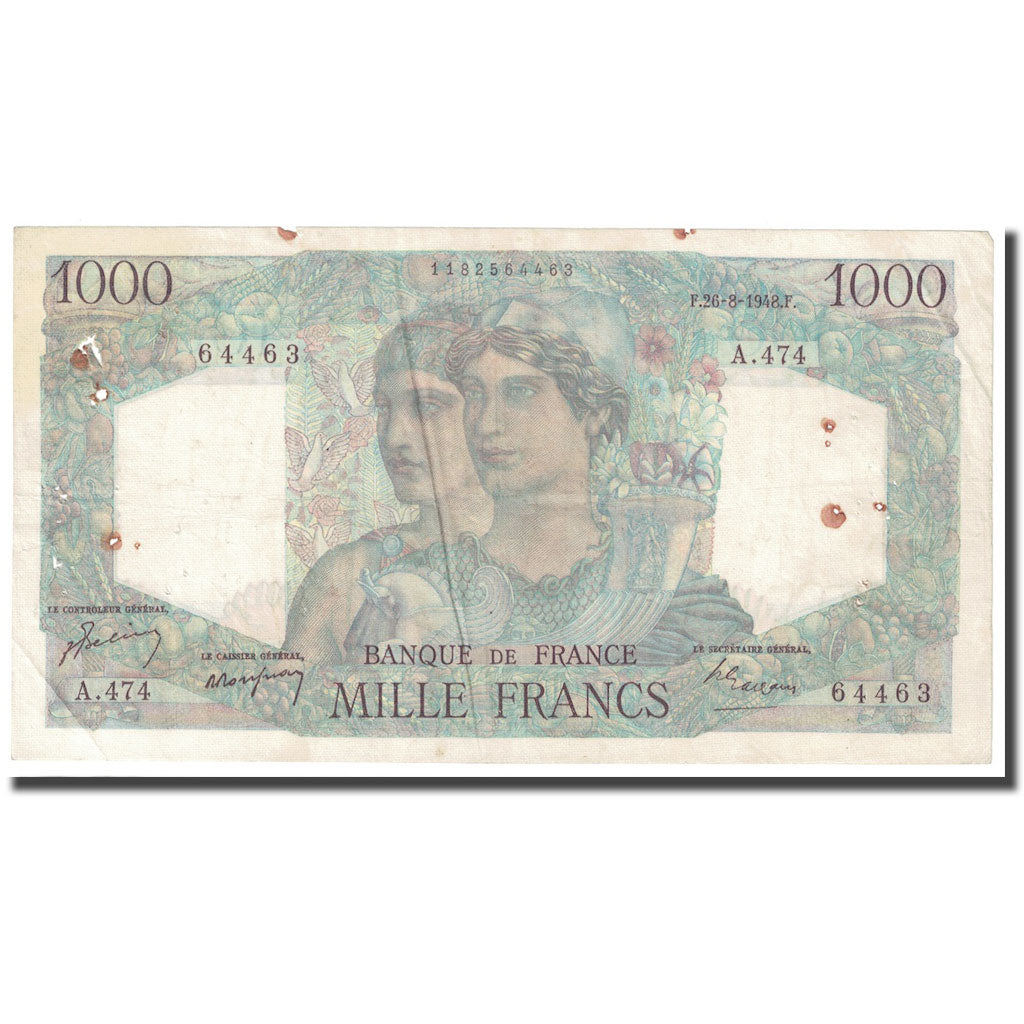 Frankrijk, 1000 Francs, Minerve et Hercule, 1948, 1948-08-26, TB+