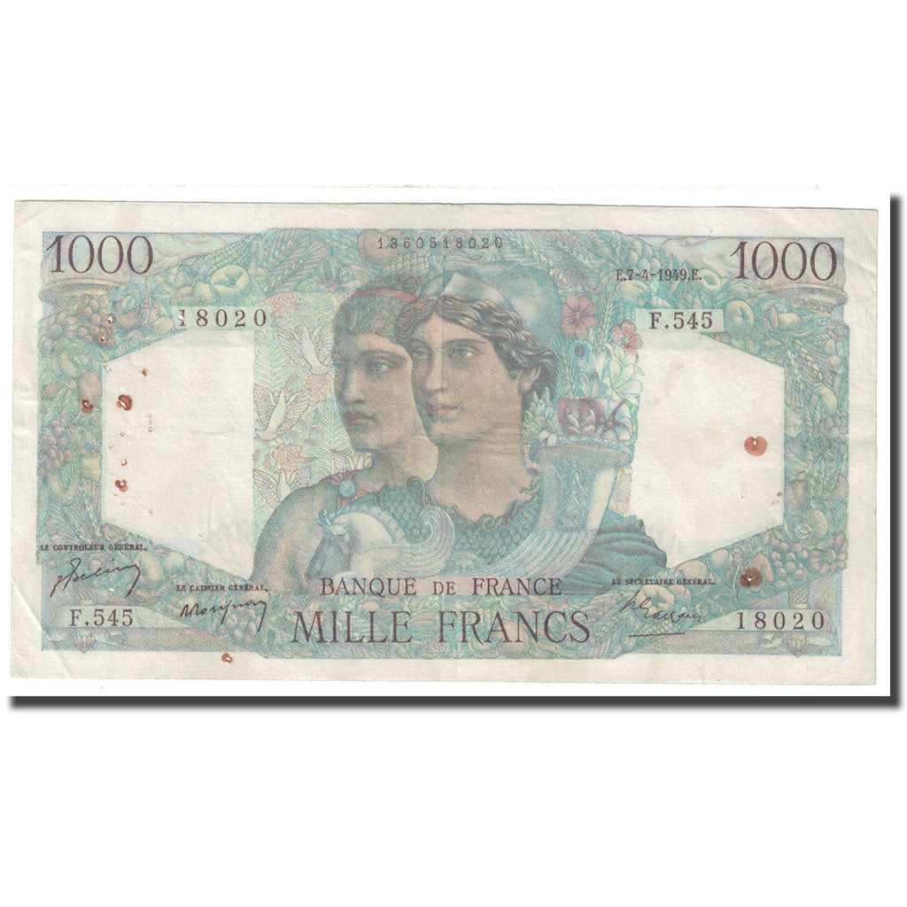 France, 1000 Francs, Minerve et Hercule, 1949, 1949-04-07, VF(30-35)