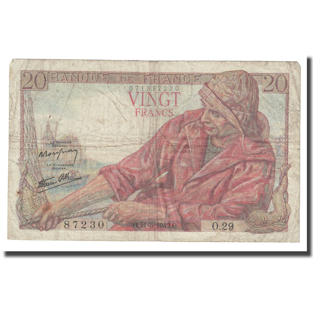 Francia, 20 Francs, Pêcheur, 1942, 1942-05-21, RC, Fayette:13.2, KM:100a