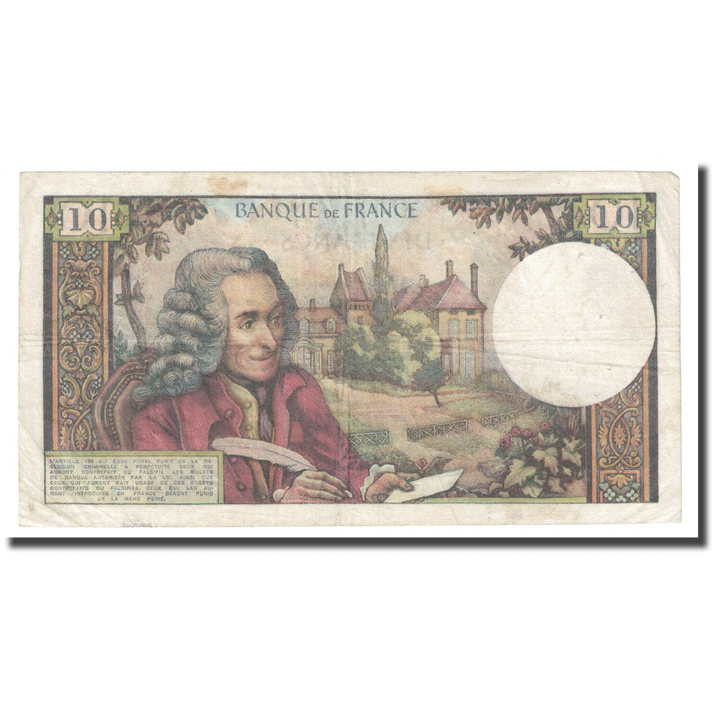 França, 10 Francs, Voltaire, 1965, 1965-10-07, VF(30-35), Fayette:62.16