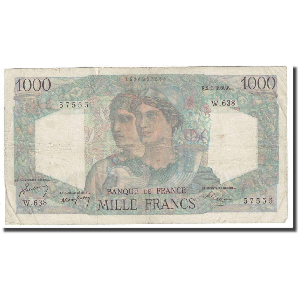 France, 1000 Francs, Minerve et Hercule, 1950, 1950-03-02, VF(20-25)