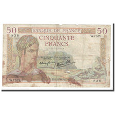 France, 50 Francs, Cérès, 1938, 1938-01-13, B, Fayette:18.7, KM:85b