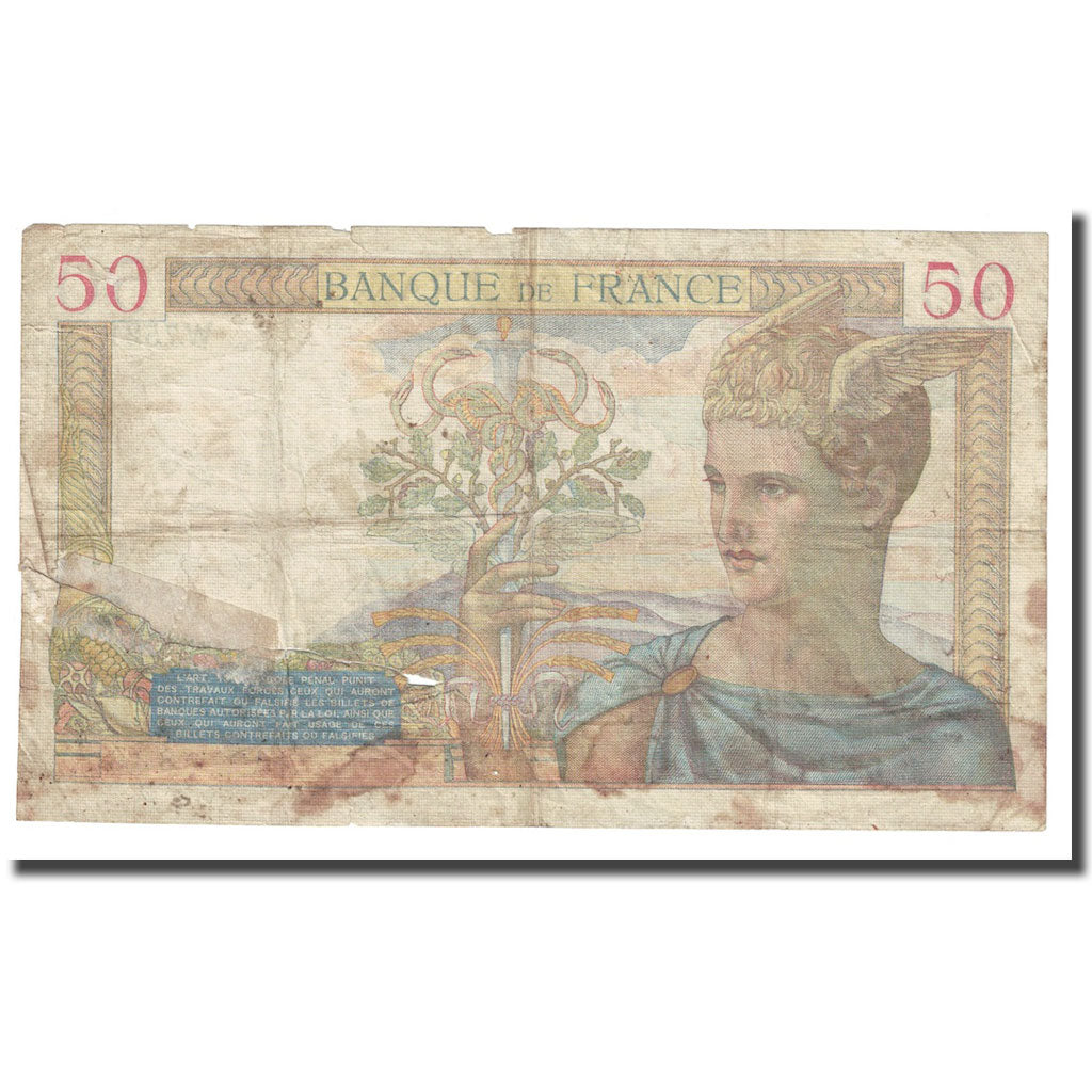France, 50 Francs, Cérès, 1938, 1938-01-13, B, Fayette:18.7, KM:85b