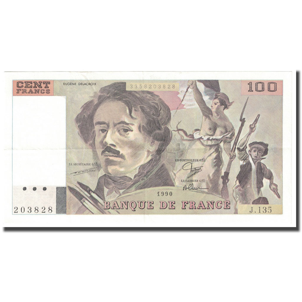Francia, 100 Francs, Delacroix, 1990, EBC, Fayette:69bis.1a, KM:154d